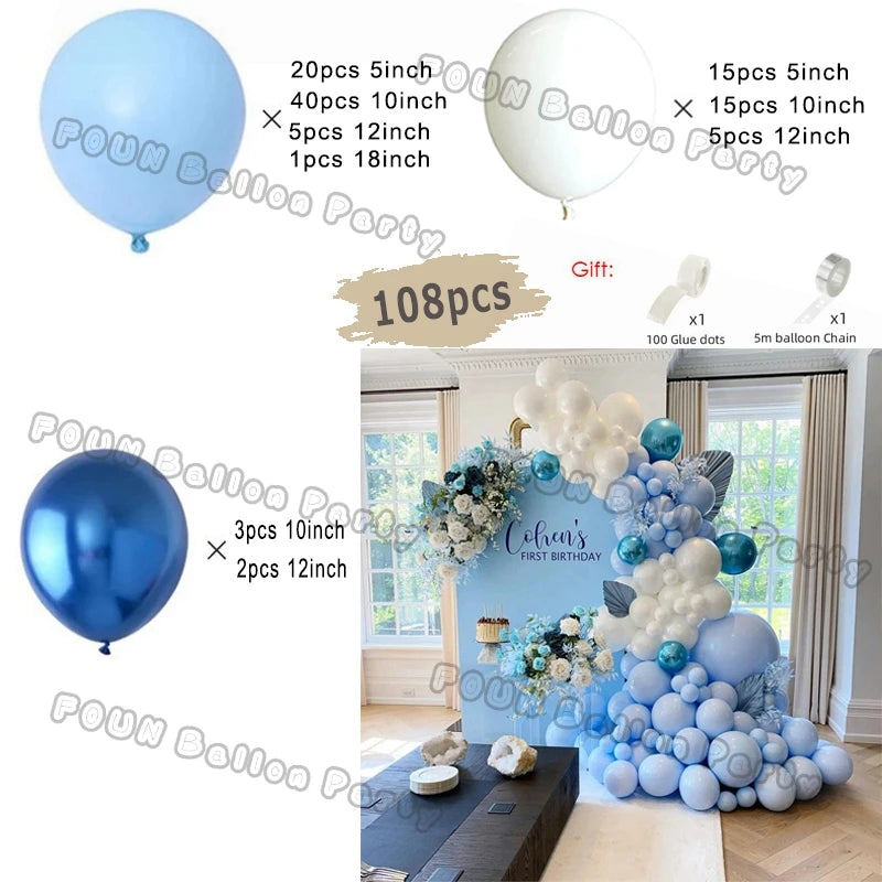 Blue Balloons Arch Kit Metallic Blue Confetti Balloon Garland Birthday Party Decorations Baby Shower Baptism Wedding Theme Decor