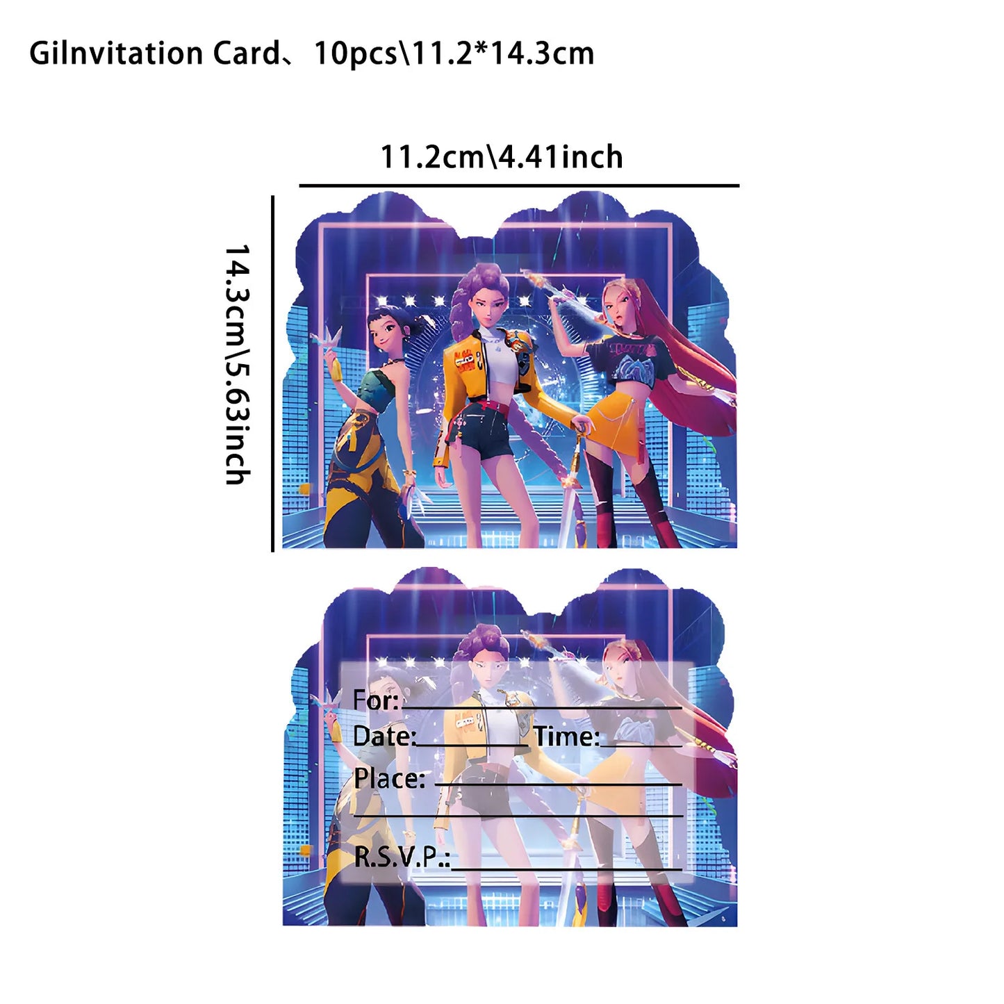 12PCS cartoon Anime Theme Invitation Cards  Kpop Single  Double Sided Cute Cartoon Birthday Party Invitation Cards for Kids Fans