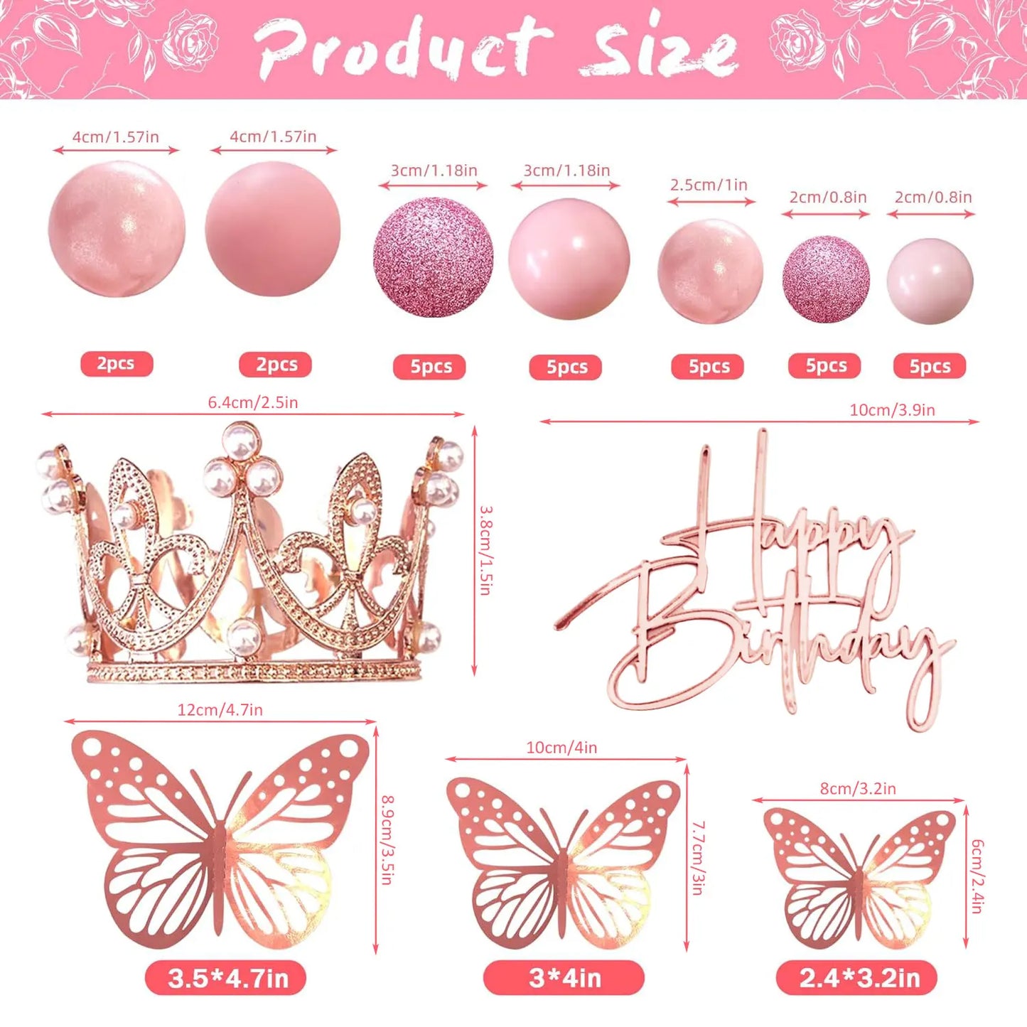 Balls Cake Toppers Happy Birthday Crown Tiara Cake Toppers for Birthday Wedding Baby Shower Party Decorations
