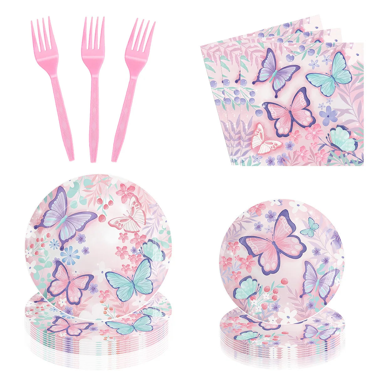 Butterfly Party Tableware Set  Butterfly Pattern Paper Plate Napkin Cup Disposable Tablecloth for Baby Shower Birthday Supplies