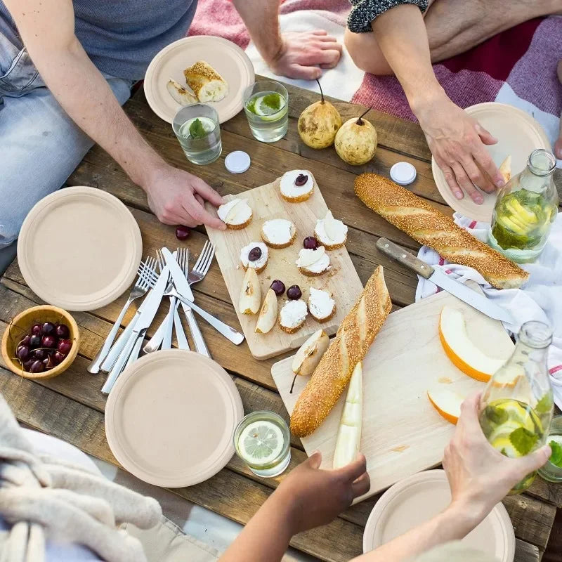 25/50PCS 9inch Circular Paper Plates Disposable Biodegradable  Paper Plates Suitable Party Christmas Barbecue Salad Desserts
